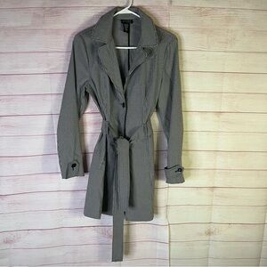 Attyre New York Black‎ White Button Belted Pocket  Trench Jacket Coat Size Small